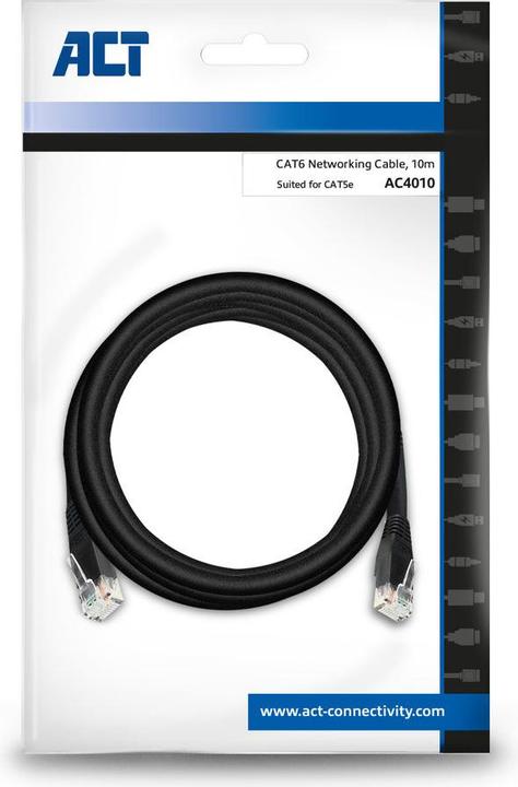 Actual product image Black 10.0 meter U/UTP, CAT6 patch cable with RJ45 connectors (U/UTP, CAT6, 10 m)