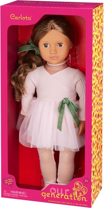 Productafbeelding Our Generation – 46 cm Ballerina-Puppe – Gewelltes brünettes Haar & braune Augen – Ballettkleid – Ro