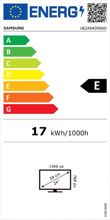 Label énergétique Samsung Série 4 Tv Hd Smart 24' (24", LED, HD)