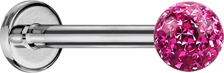 Image du produit Star Piercing Micro Labret argenté avec boule de cristal rose et couche de protection en époxy (Titane G23, sans laiton)