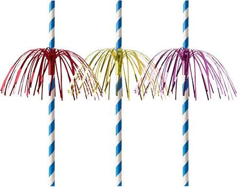 Produktbild Papstar Papiertrinkhalm "Feuerwerk", 200 mm, blau/weiss aus Papier, Länge: 200 mm, Durchmesser: 6 mm (50 x)