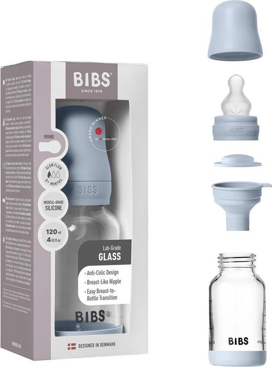 Produktbild Bibs Babyflaschen Glas-Flasche Baby Bottle Round 120 ml + Silikon-Trinksauger (120 ml)