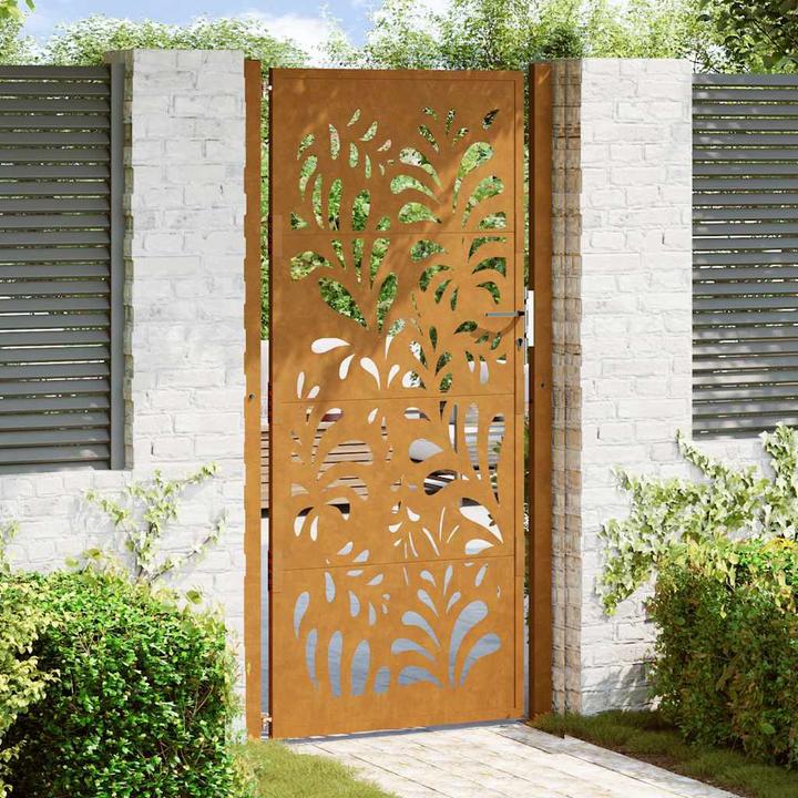 Actual product image VidaXL Garden gate 105x205 cm Weatherproof steel wave design fence gate