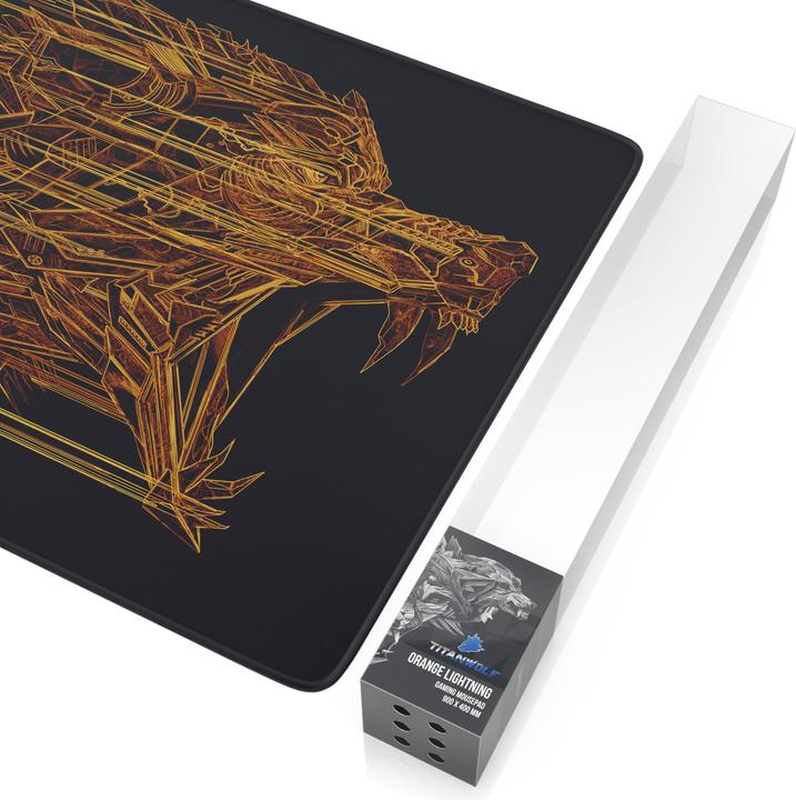 Produktbild Titanwolf Gaming Mauspad XXL, glatter Stoff, Speed Mauspad 900 x 400mm große Oberfläche, Wolfsmotiv orange (Wide)