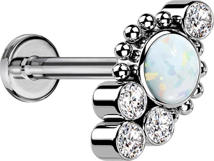 Produktbild Star Piercing Micro Threadless Labret silber Kugeln vier Kristalle silber Opal weiss (ohne Messing, Titan G23)