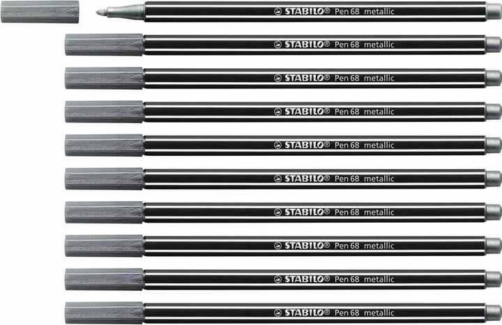 Actual product image STABILO Premium metallic felt-tip pen - Pen 68 metallic - pack of 10 - silver (Silver, 10 x)