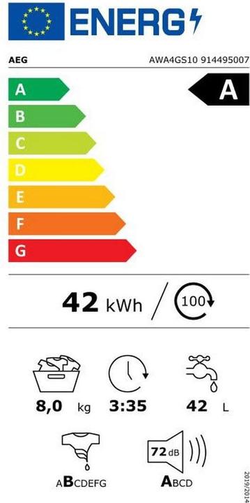 Energy Label AEG by Electrolux Waschmaschine AWA4GS10 Links, Einsatzort: Einfamilienhaus (8 kg, Left, EU plug)