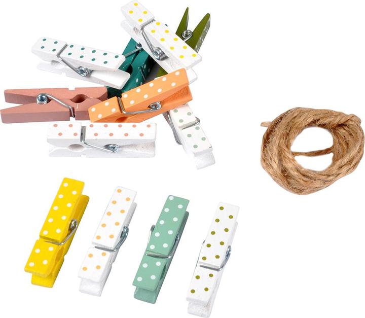 Natura Punto Mini Clips Deco colourful with dots and string, set of 12