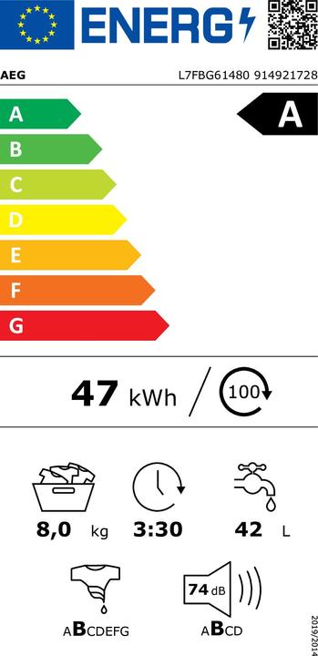 Energie-Label AEG L7FBG61480 Waschmaschine Frontlader (8 kg, Links)