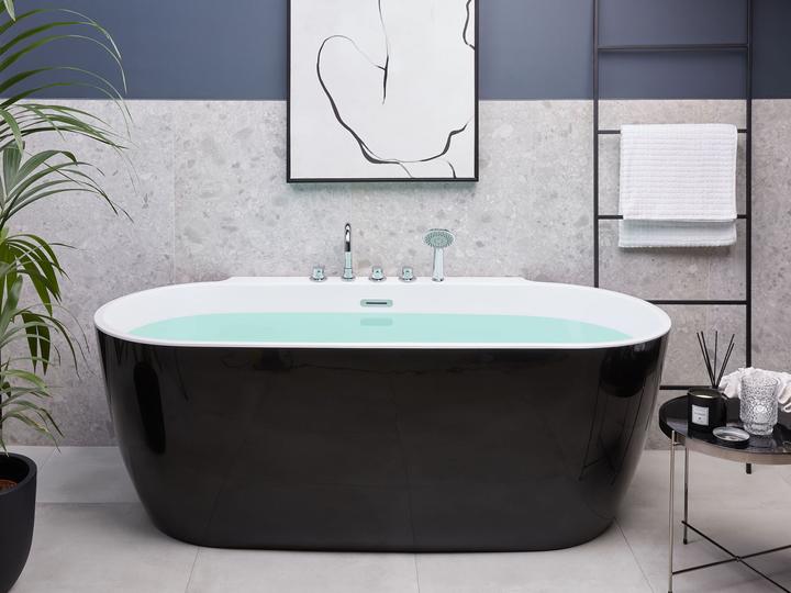 Produktbild Beliani Badewanne freistehend schwarz mit Armatur oval 170 x 80 cm ROTSO (286 l, 170 cm)