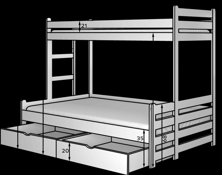 Image du produit ADRK Furniture Lit superposé triple avec matelas BENITO 200x80 (200 x 80 cm)