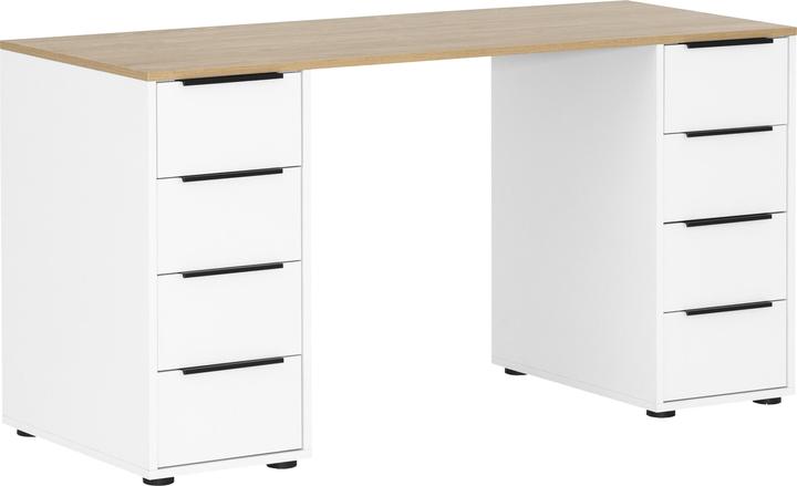Schildmeyer Elma Schreibtisch weiss, eiche rechteckig, Wangen-Gestell weiss 129,5 x 80,0 cm