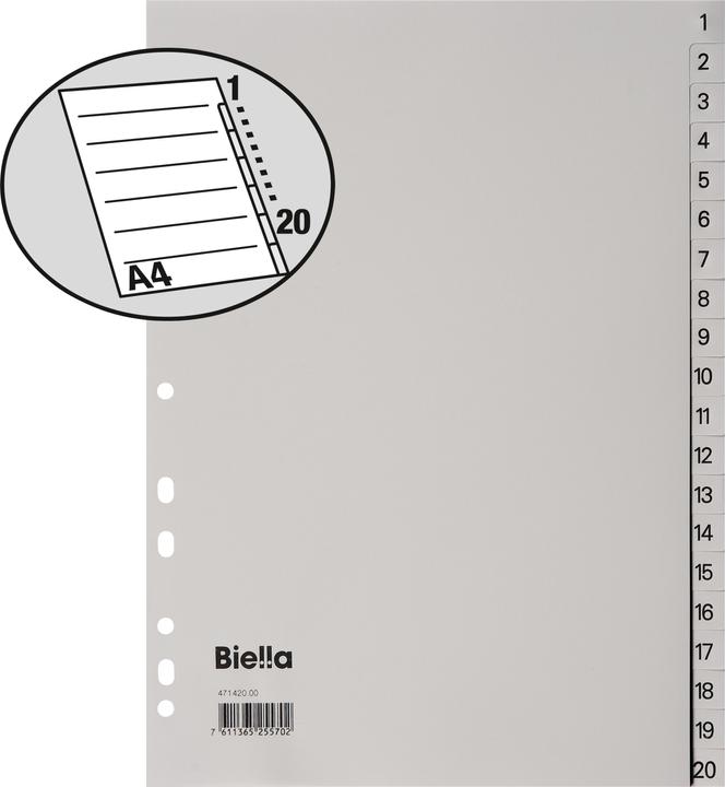 Image du produit Biella Index en taille réelle en PP, gris clair, avec feuille d'index