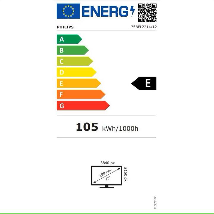 Energy Label Philips B-Line 75BFL2214 18/7/UHD/380cd DVB-C/T2 (3840 x 2160 Pixels, 75")