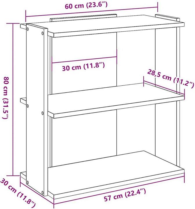 Image du produit VidaXL Bibliothèque 3 étagères Blanc 60x30x80 cm Bois composite (60 x 30 x 80 cm)