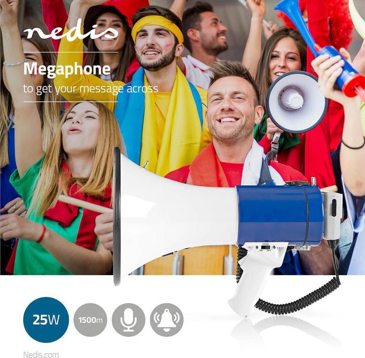 Image du produit Nedis Mégaphone | Portée maximale : 1500 m | Réglage du volume maximal : 135 dB | Microphone amovible (Porte-voix)