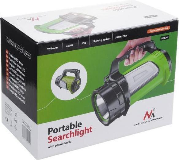 Actual product image Maclean MCE345 3-in-1 LED torch, rechargeable, searchlight, handheld power bank function, 3 modes (250 lm)