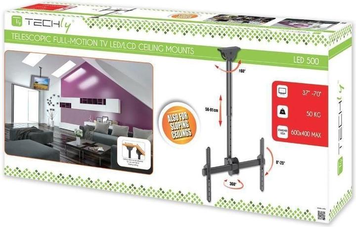 Produktbild Techly Befestigungskit (Deckenmontage, Montageklammer, Teleskopstange) - für Flachbilds (Decke)
