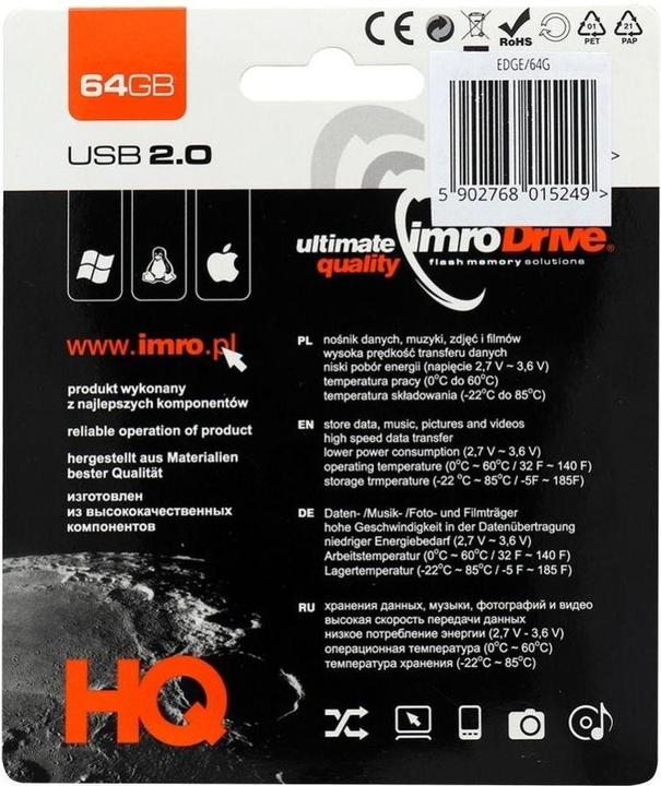 Image du produit IMRO Clé USB EDGE/64G 64 Go USB type A 2.0 or (64 Go, USB-A)