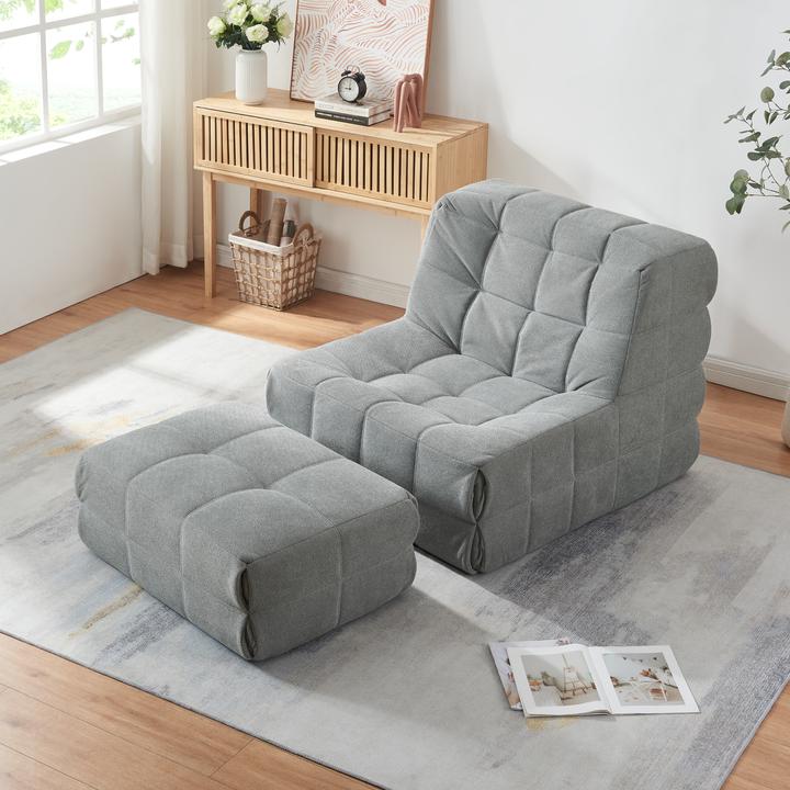 Produktbild En.Casa Bodensessel mit Fusshocker Koskyvn Textil Grau