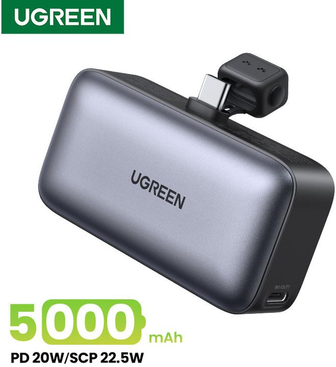 Actual product image Ugreen 5000mAh Power Bank with Built-in USB-C Connector (5000 mAh, 22.50 W, 18 Wh)