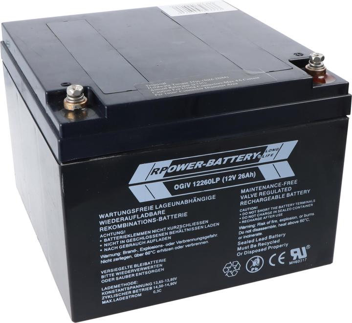 Actual product image RPower OGiV12260LP 12V 26Ah Longlife Bleiakku AGM Blei Gel Akku (12 V, 26 Ah)
