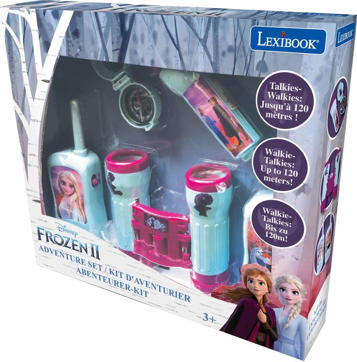 Immagine prodotto Lexibook Set avventura Disney Frozen con 2 walkie talkie fino a 120 metri di distanza, binocolo, torcia e