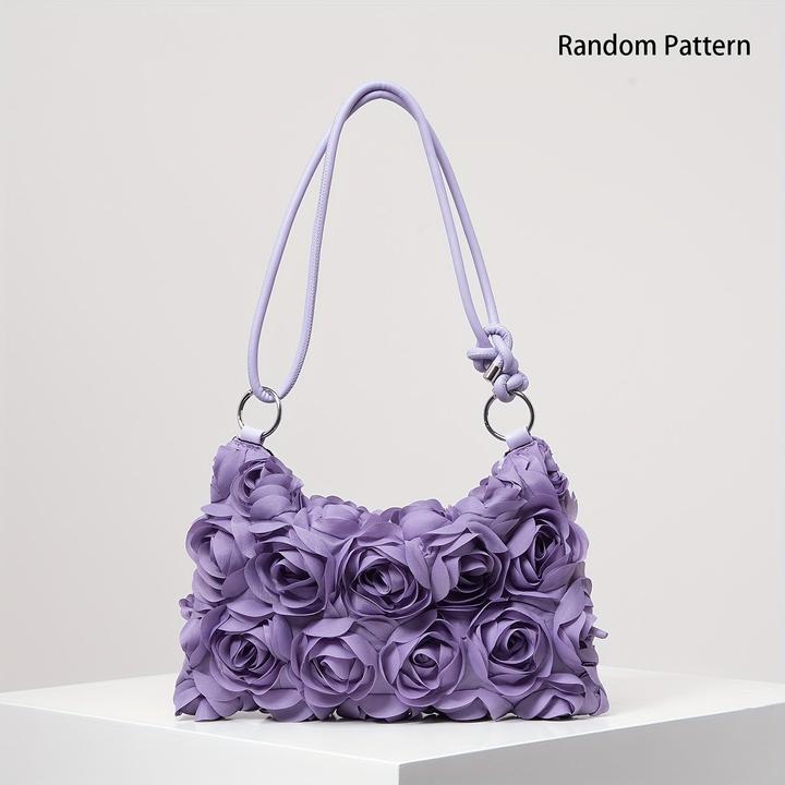 Only-Bags.Store Elegante Rose Floral Umhängetasche - verstellbarer Riemen, Reissverschluss, Polyester, perfekt für