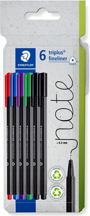 Productafbeelding Staedtler Fineliner triplus rPP, 6 Stück (Zwart, Paars, Blauw, Rood, Groen, 6 x)