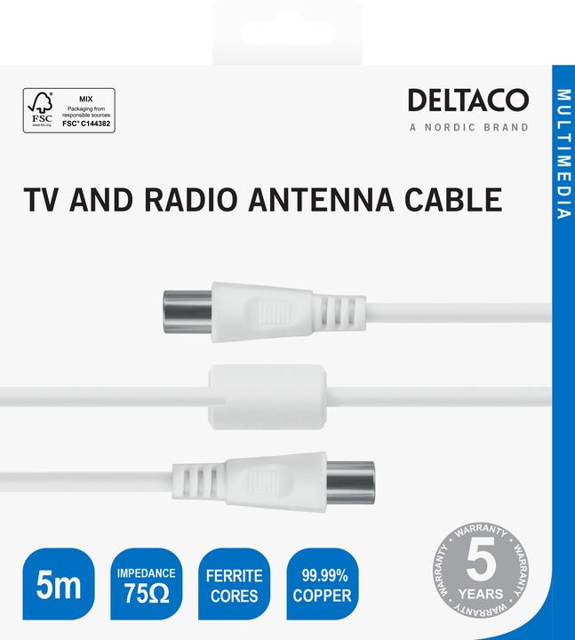 Produktbild Deltaco Cable for TV, 75 Ohm, 5.0m, whit