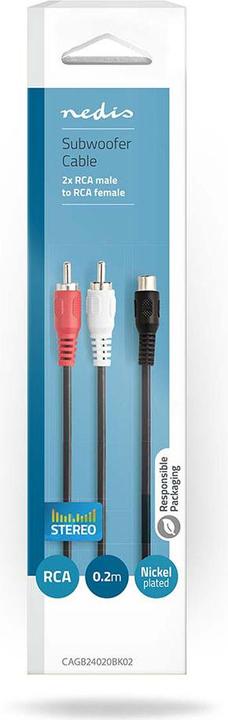 Actual product image Nedis Subwoofer cable 2 x cinch plug - cinch socket 0.2 m (0.20 m, Cinch)
