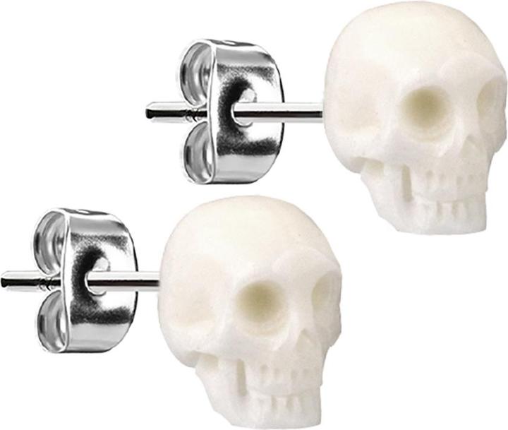 Star Piercing Ohrstecker silber Totenkopf aus Knochen weiss (ohne Messing, Organisch, Chirurgenstahl 316L)
