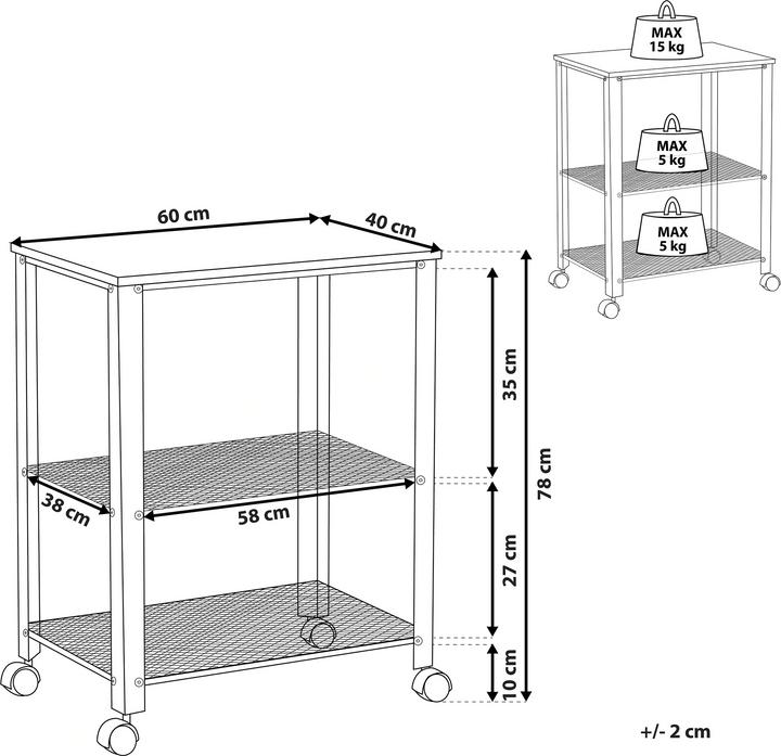 Actual product image Beliani Serving trolley metal black / dark wood shade 3 shelves BOLZANO