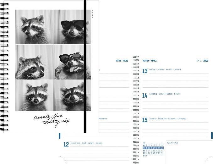 Produktbild Simplex Schüleragenda Emotions 25/26 500216.26 1W/2S 17M Racoon ML 14.8x21cm (14.8 x 21 cm, Rätoromanisch, Deutsch, Französisch, Italienisch)