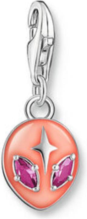 Thomas Sabo Charm-Anhänger Alienkopf mit roter Kaltemaille und Steinen Silber (Emaille, 925er Silber)