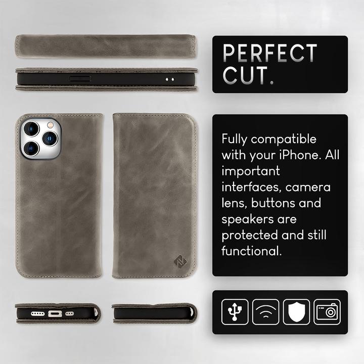 Produktbild Nalia Echt Leder Flip Case Hülle mit Magnetverschluss (Apple iPhone 15 Pro)