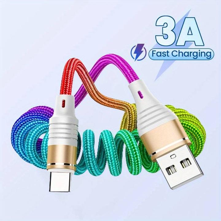 Produktbild PhoneLook USB-A auf USB-C Stretch-Kabel aus geflochtenem Nylon mehrfarbig rainbow (1 m, USB 3.2 Gen 1)
