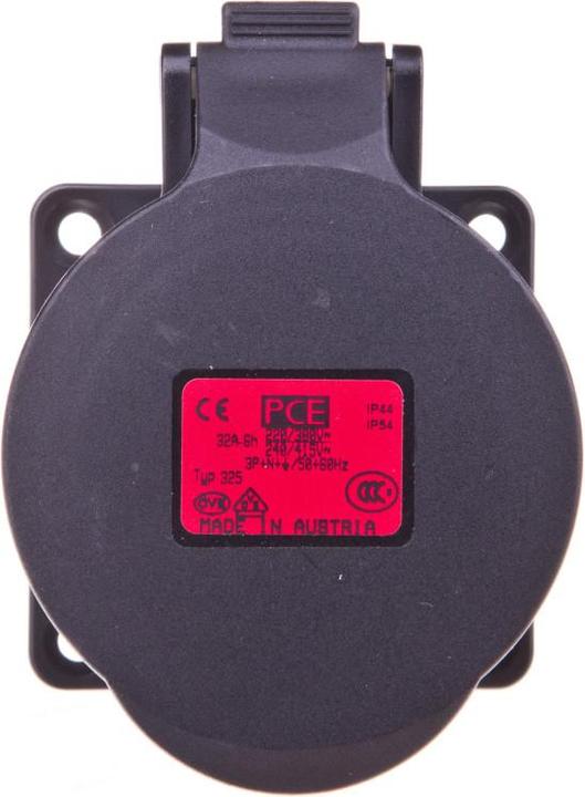 Produktbild PCE 325-6x Anbaudose gerade 32A 5p 6h IP44/54 schwarz (Flansch 70x70 - Lochabstand 56x56)
