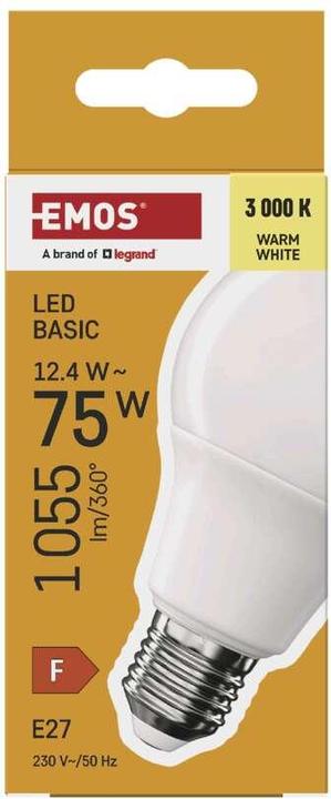 Produktbild Emos LED Lampe Basic A60 / E27 / 12,4 W (75 W) / 1055 lm / Warmweiss (E27, 12.40 W, 1055 lm, 1 x, F)