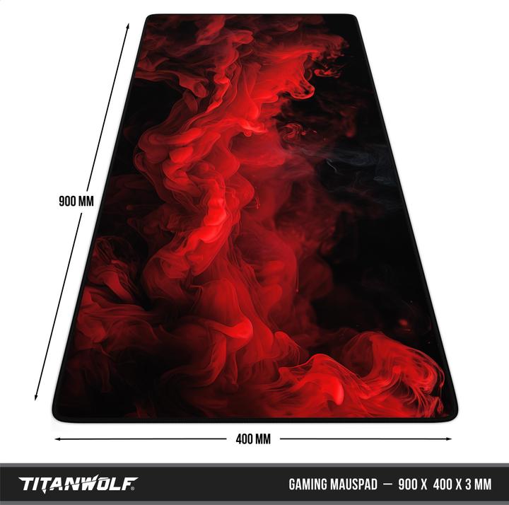 Produktbild Titanwolf Gaming Mauspad, 900 x 400mm XXL Speed Gaming Mausmatte, Mousepad Extragrosse Fläche, Red Smoke (XXL)