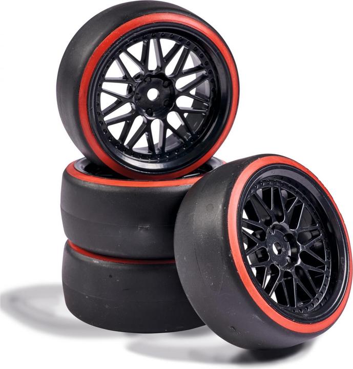 Carson Kompletträder 1:10 Räderset Drift (4) schwarz/rot
