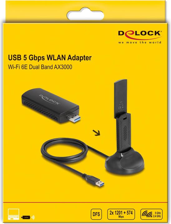 Immagine prodotto Delock Adattatore USB WLAN a doppia banda Wi-Fi 6E AX3000 (2 x 1201 + (USB)