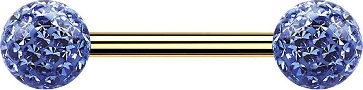 Produktbild Star Piercing Barbell vergoldet mit zwei Kristallkugeln hellblau Epoxy Schutzschicht (Titan G23, ohne Messing)