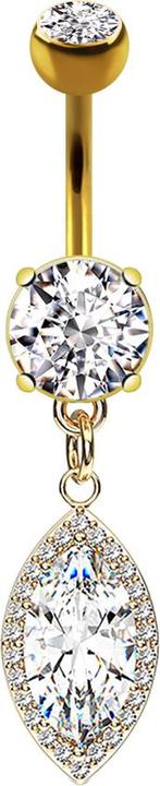 Produktbild Star Piercing Banane 14k vergoldet mit Anhänger und Kristalltropfen (Chirurgenstahl 316L, Messing)