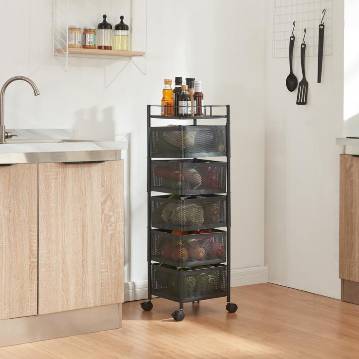 Produktbild En.Casa Rollwagen Sunndal mit 5 Ebenen 94,5x27x27cm Schwarz