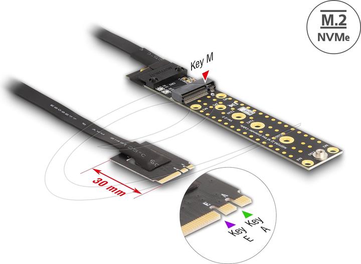 Delock Riser Karte NVMe M.2 Key A+E Stecker zu Key M Slot mit 20 cm Kabel