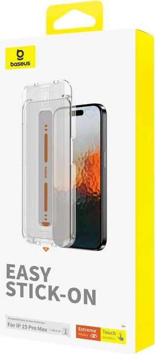 Actual product image Baseus iPhone 15 Pro Max Sapphire Series Screen Protector Bulletproof Glass with Privacy Screen (1 Piece, Apple iPhone 15 Pro Max)