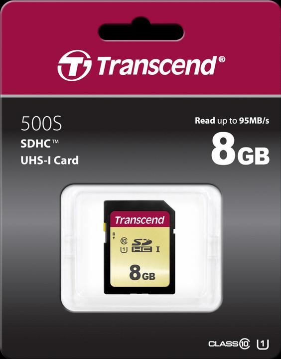 Actual product image Transcend SDHC 500S 8GB Class 10 UHS-I U1 (8 GB, SDHC, U1, UHS-I)