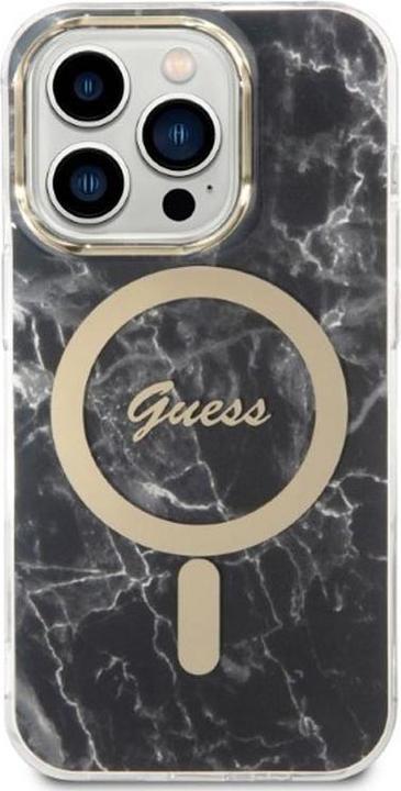 Actual product image Guess Zestaw GUBPP14LHMEACSK Case+ Charger iPhone 14 Pro 6.1" czarny/black hard case Marble MagSafe (Apple iPhone 14 Pro)
