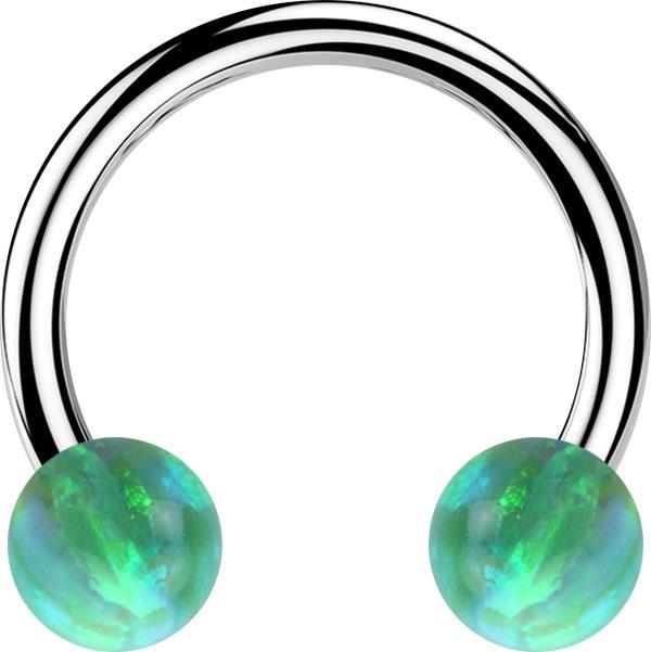 Actual product image Star Piercing Micro Circular Barbell silver with two balls opal green (Surgical steel 316L, without brass)